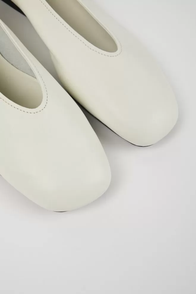 Zapatos Planos<Camper Bailarina De Piel Blanca Para Mujer