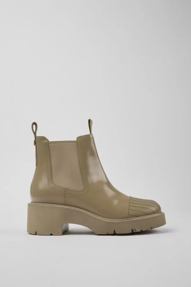 Zapatos De Tacon<Camper Botas Chelsea Beige De Piel Para Mujer