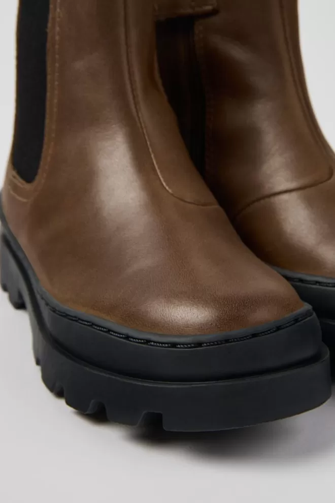 Botas<Camper Botas Chelsea Marrones De Piel Para Ninos