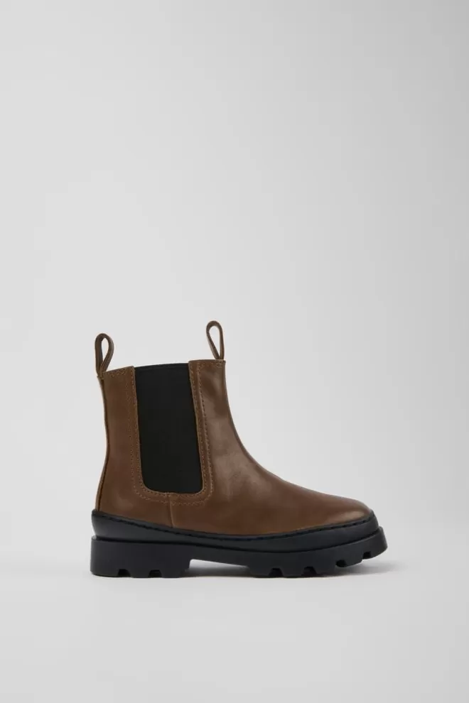 Botas<Camper Botas Chelsea Marrones De Piel Para Ninos