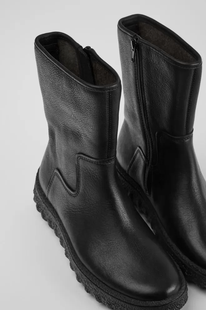 Zapatos Planos<Camper Botas Negras De Piel Para Mujer