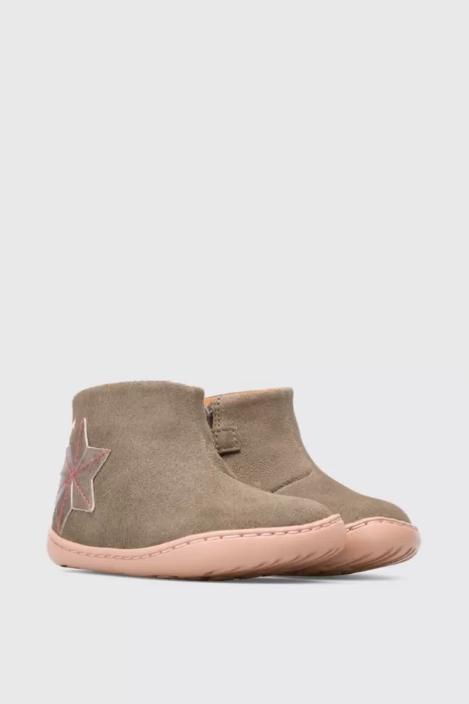 Botas<Camper Botin Twins Gris Con Cremallera Para Nina