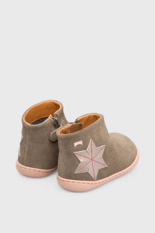 Botas<Camper Botin Twins Gris Con Cremallera Para Nina