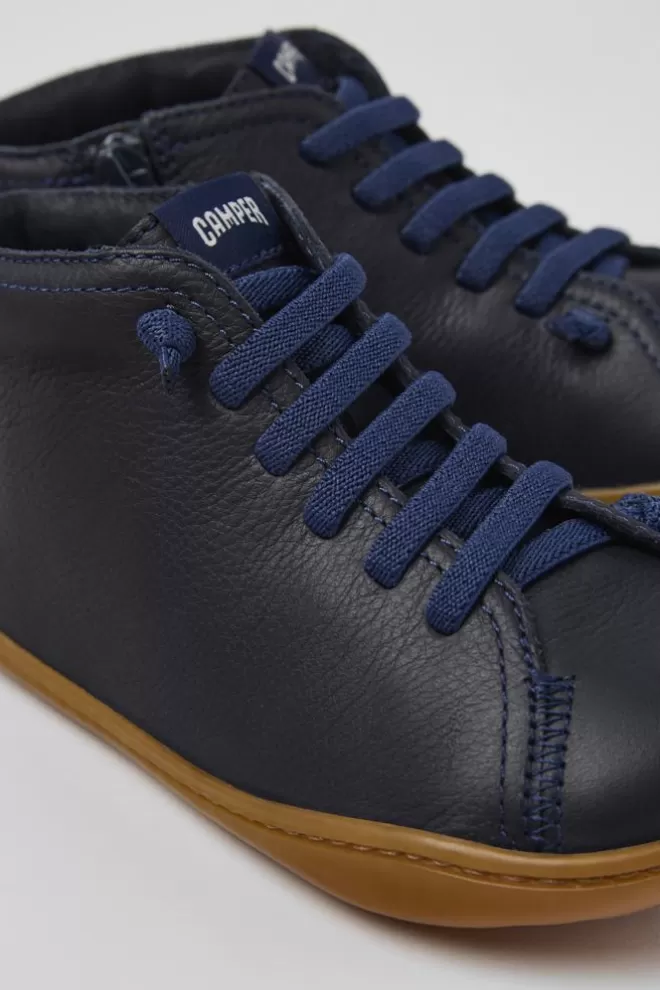 Zapatos De Cordones<Camper Botines Azul Marino De Piel Para Ninos