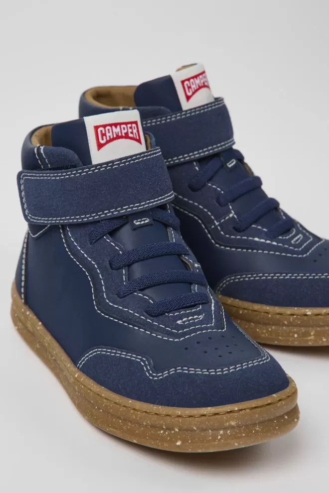 Zapatillas<Camper Botines Azul Oscuro De Piel Y Nobuk Para Ninos