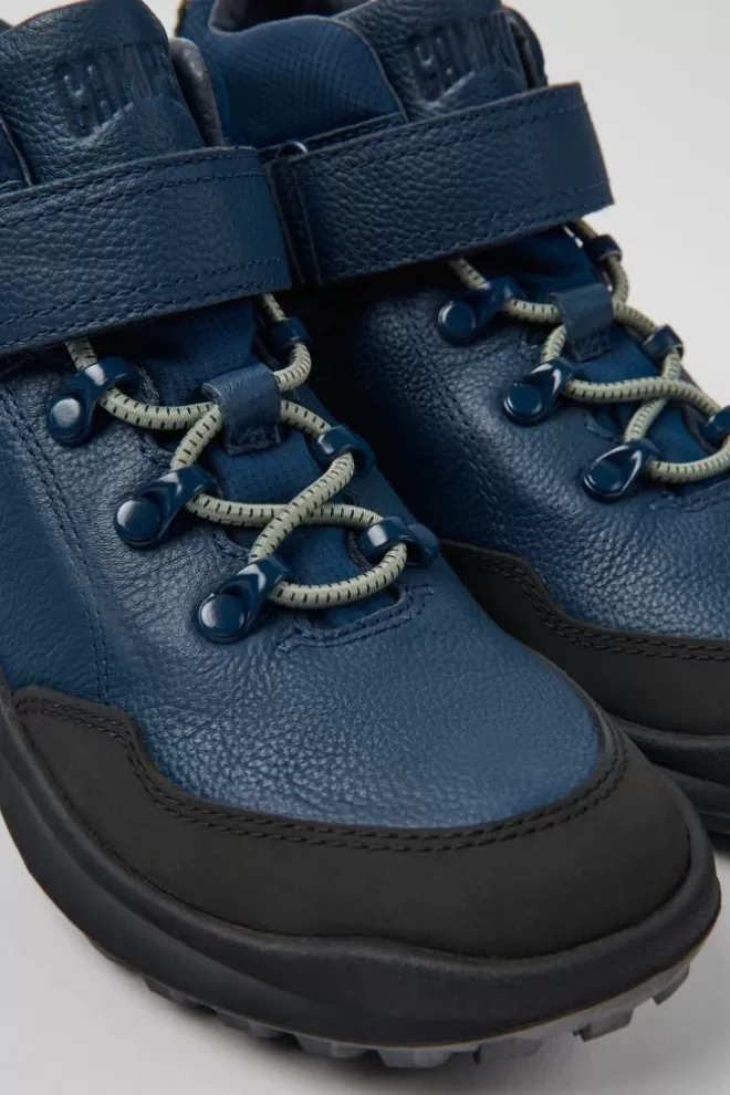 Zapatillas<Camper Botines Azul Oscuro De Piel Y Tejido Para Ninos