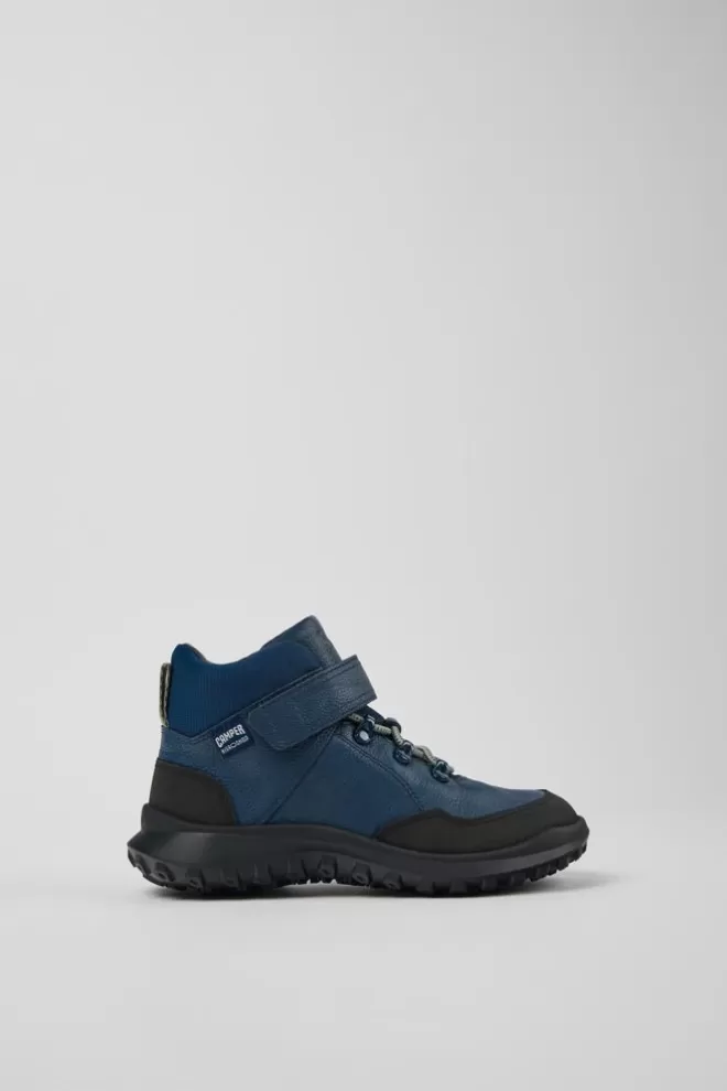 Zapatillas<Camper Botines Azul Oscuro De Piel Y Tejido Para Ninos