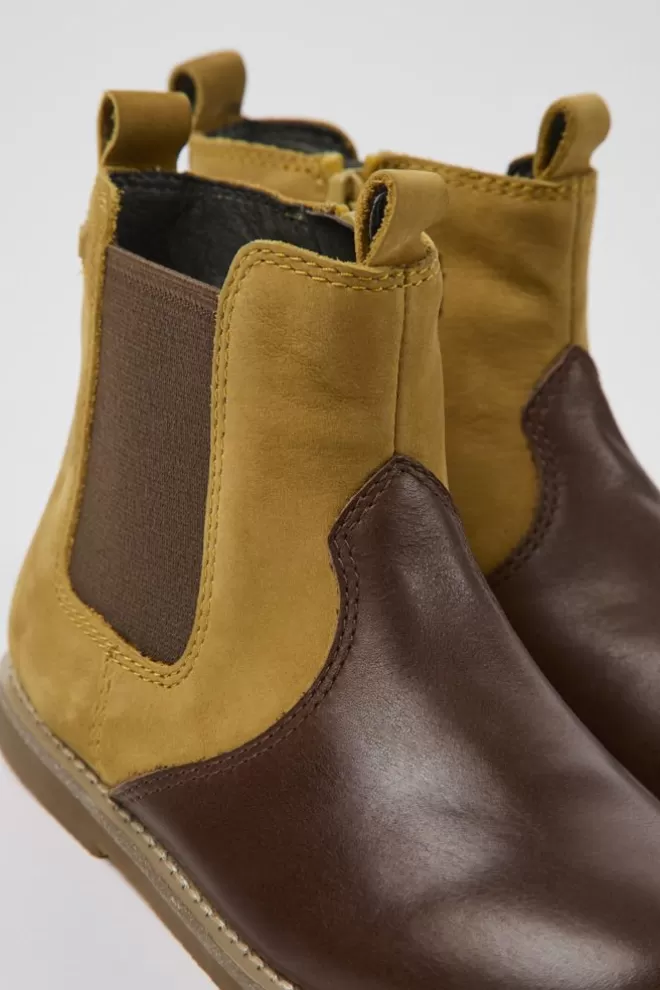 Botas<Camper Botines Marrones De Nobuk Y Piel Para Ninos