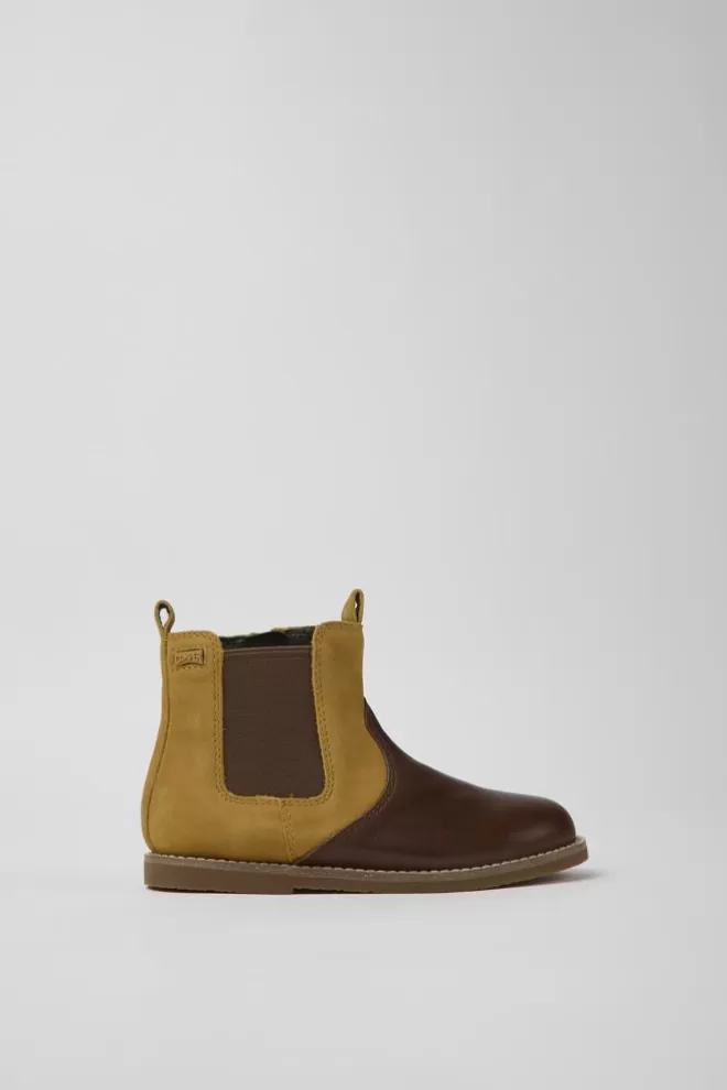 Botas<Camper Botines Marrones De Nobuk Y Piel Para Ninos