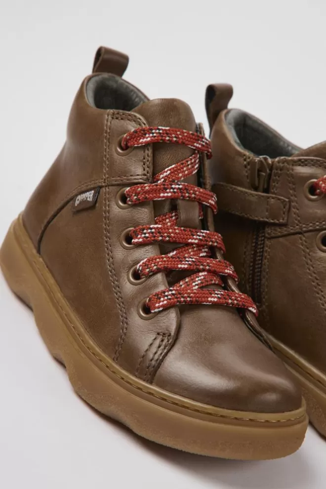 Zapatos De Cordones<Camper Botines Marrones De Piel Para Ninos