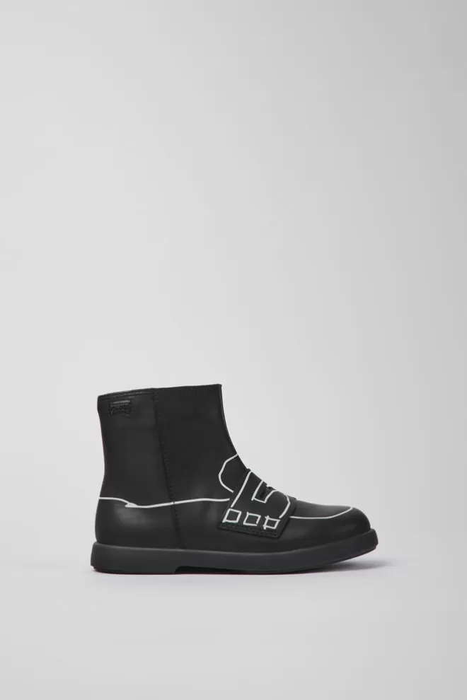 Botas<Camper Botines Negros De Piel Para Ninos