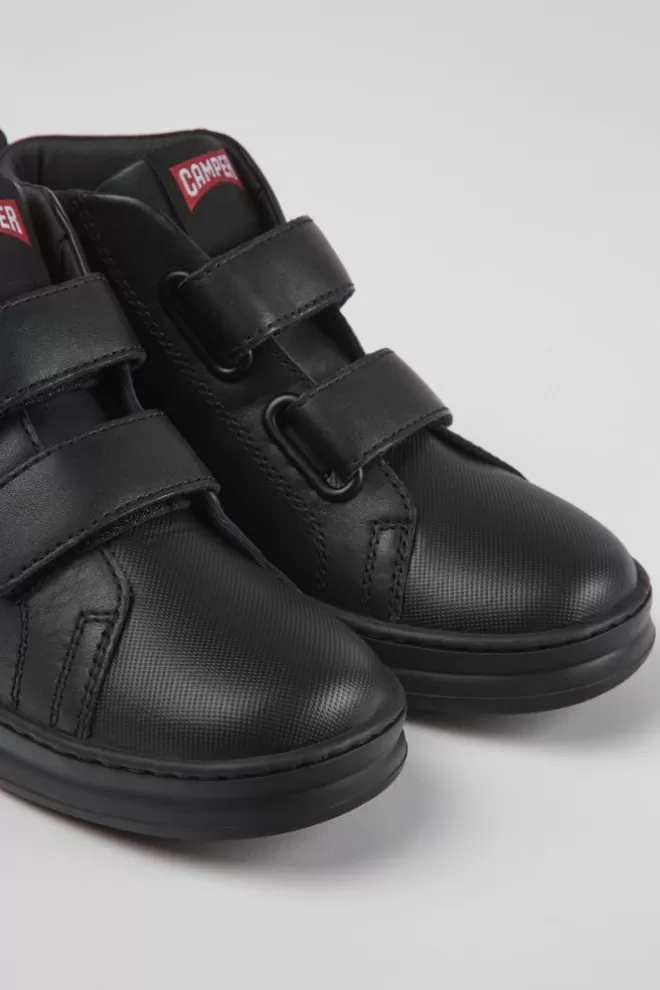 Zapatillas<Camper Botines Negros De Piel Y Tejido Para Ninos