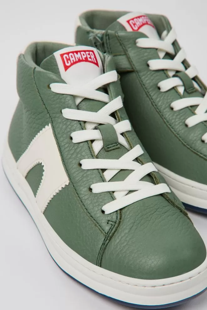 Zapatillas<Camper Botines Verdes Y Blancos De Piel Para Ninos