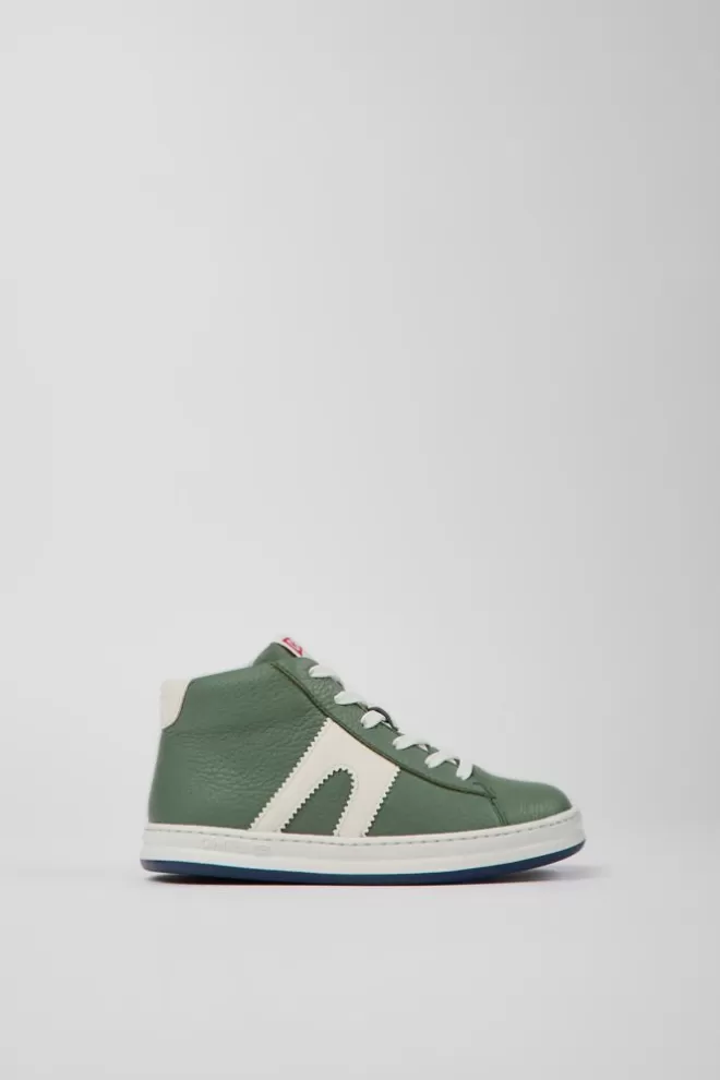 Zapatillas<Camper Botines Verdes Y Blancos De Piel Para Ninos