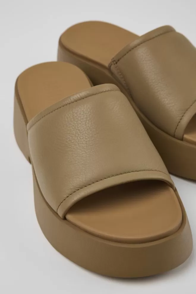 Sandalias<Camper Chancla De Piel Marron Para Mujer