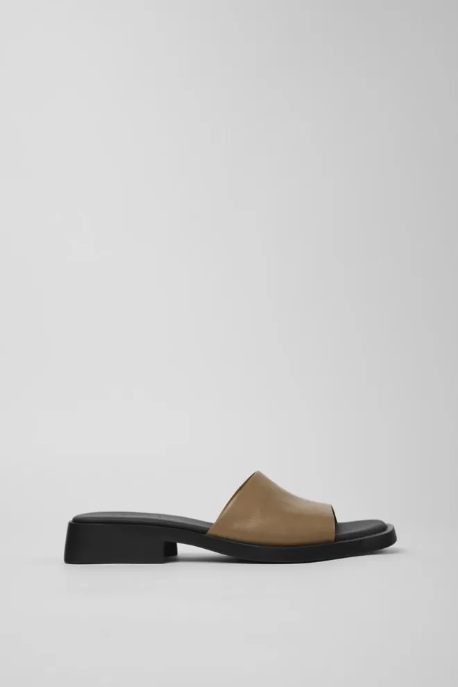 Sandalias<Camper Chancla De Piel Marron Para Mujer