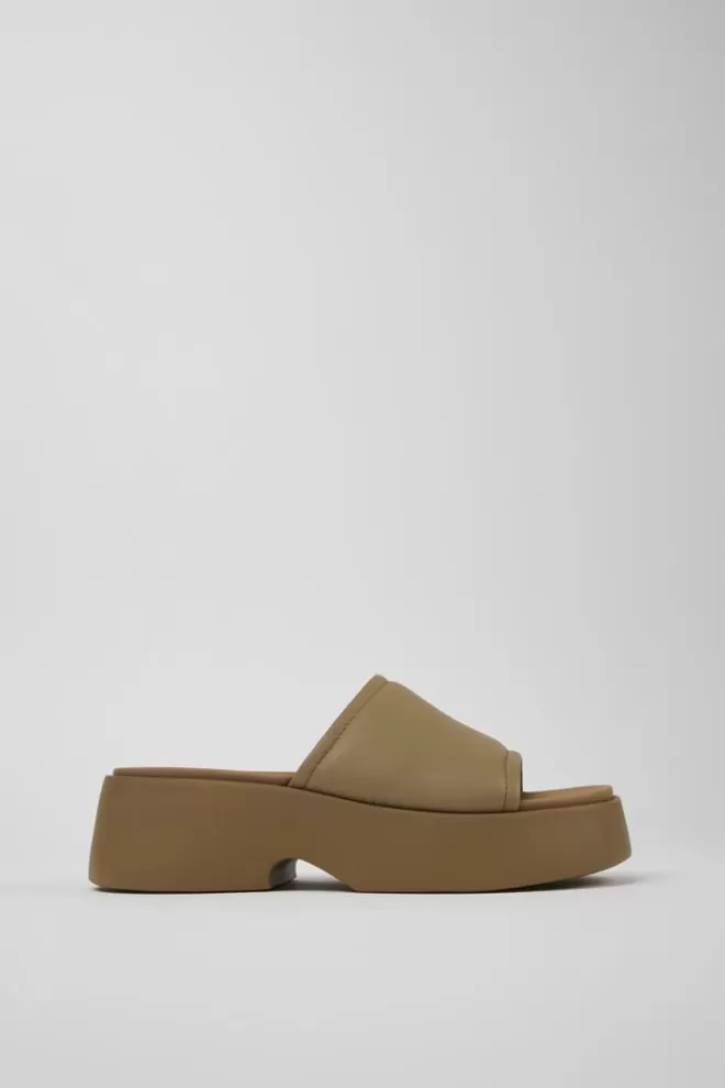 Sandalias<Camper Chancla De Piel Marron Para Mujer