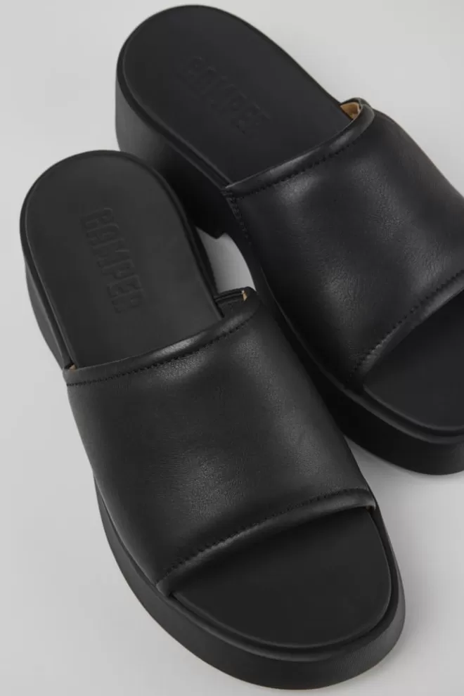 Sandalias<Camper Chancla De Piel Negra Para Mujer