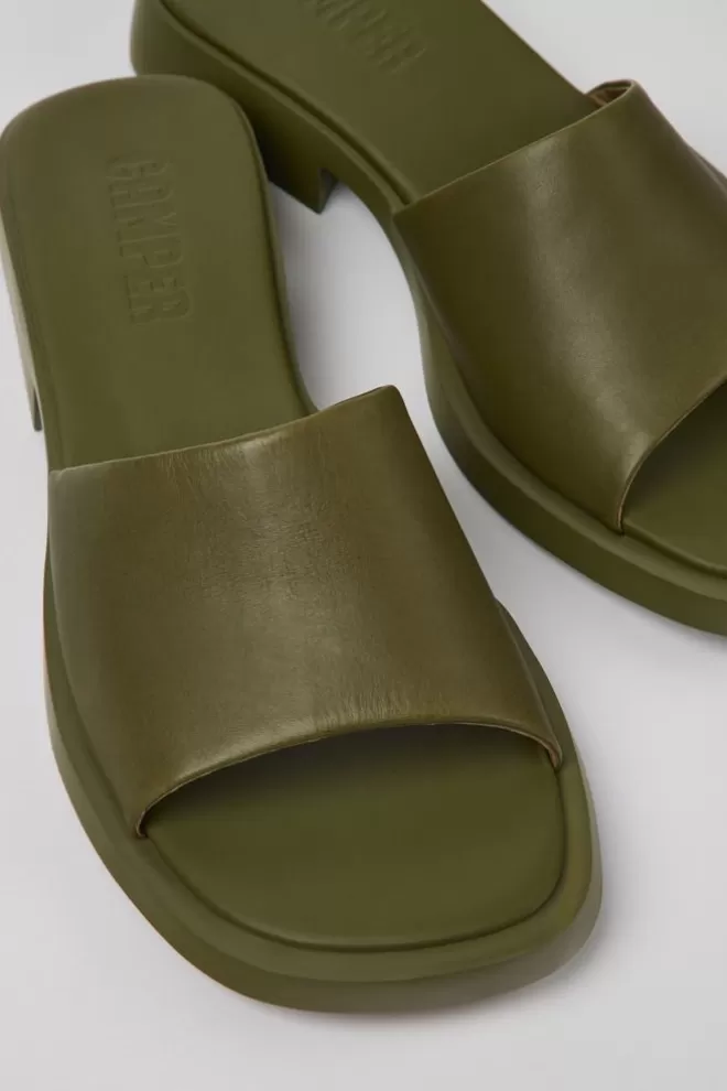 Sandalias<Camper Chancla De Piel Verde Para Mujer