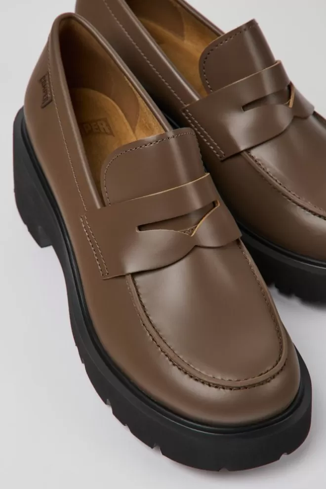 Zapatos De Vestir<Camper Mocasines Marrones De Piel Para Mujer