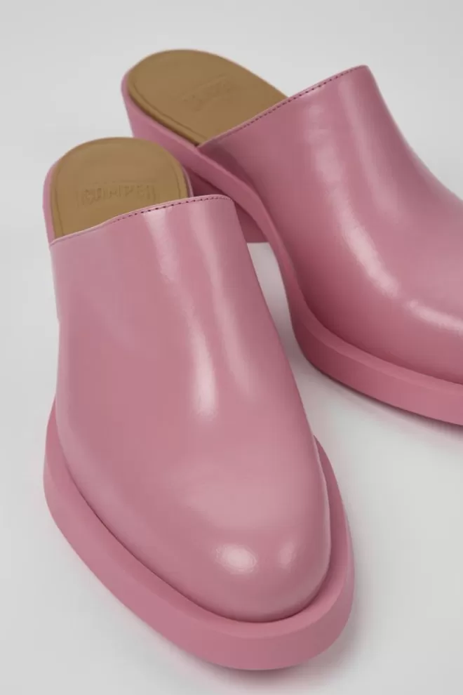 Zapatos De Tacon<Camper Mules Rosas De Piel Para Mujer