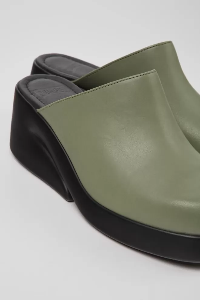 Plataformas / Cunas<Camper Mules Verdes De Piel Para Mujer