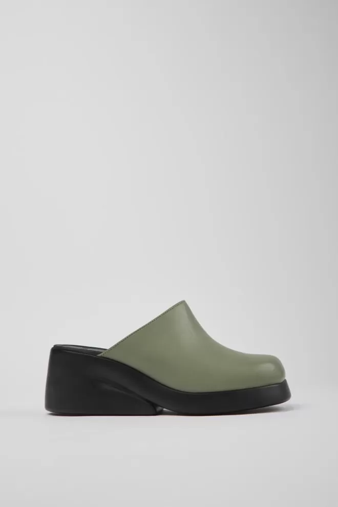 Plataformas / Cunas<Camper Mules Verdes De Piel Para Mujer