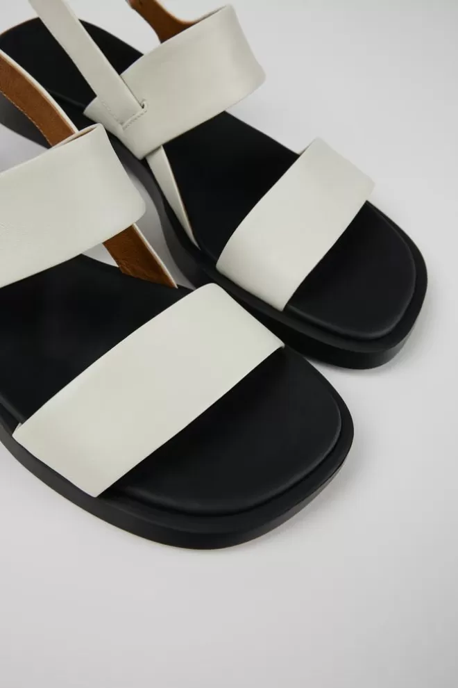 Sandalias<Camper Sandalia Con Dos Tiras De Piel Blanca Para Mujer