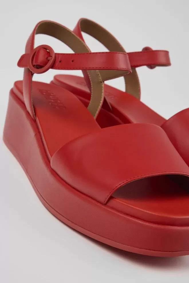 Sandalias<Camper Sandalia Con Dos Tiras De Piel Roja Para Mujer