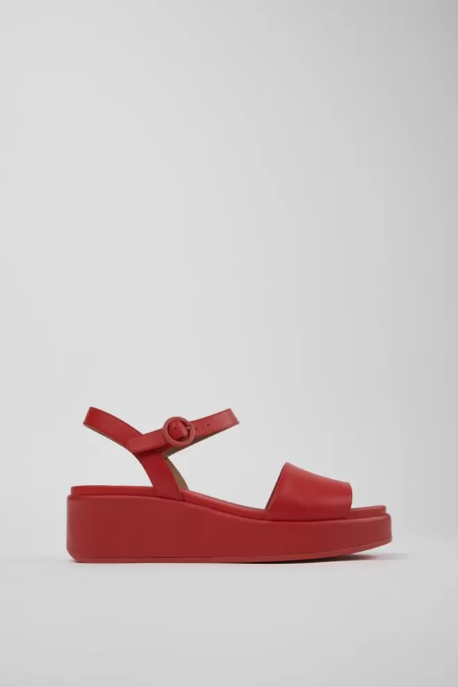 Sandalias<Camper Sandalia Con Dos Tiras De Piel Roja Para Mujer