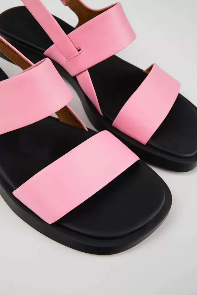 Sandalias<Camper Sandalia Con Dos Tiras De Piel Rosa Para Mujer