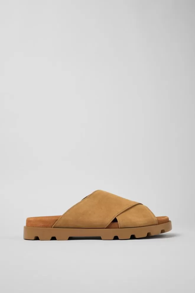 Sandalias<Camper Sandalia Con Tira Cruzada De Nobuk Beige Para Hombre