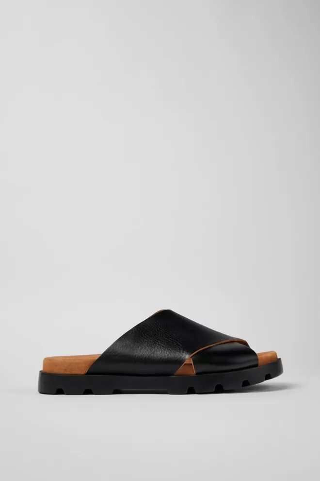 Sandalias<Camper Sandalia Con Tira Cruzada De Piel Negra Para Hombre