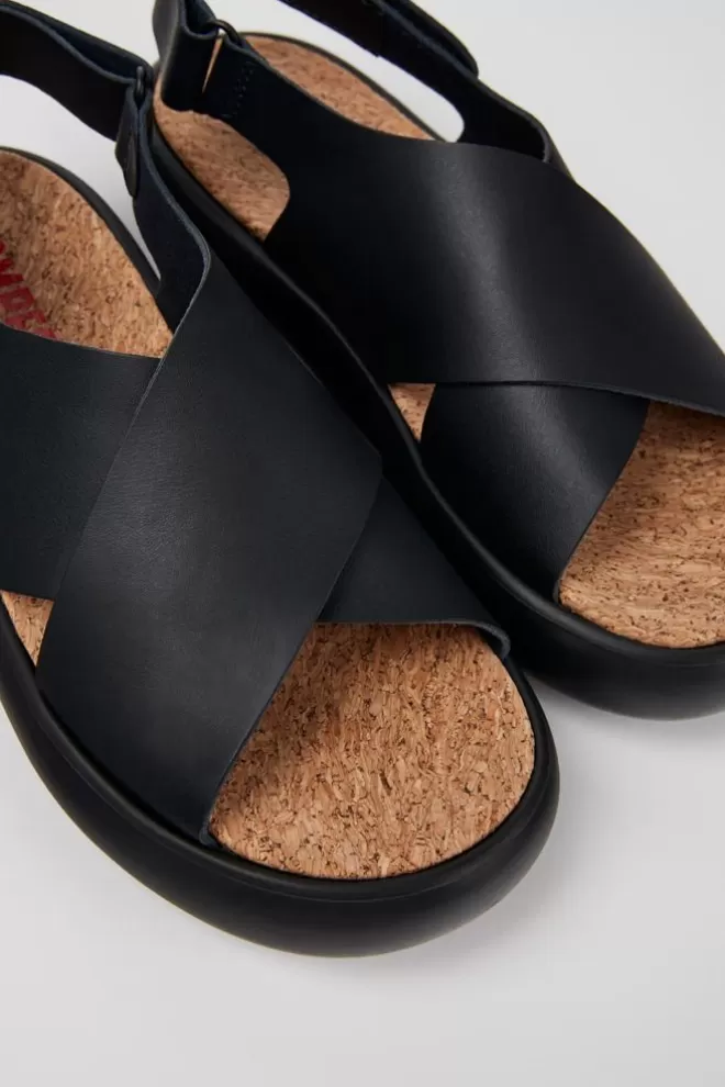 Sandalias<Camper Sandalia Con Tira Cruzada De Piel Negra Para Mujer