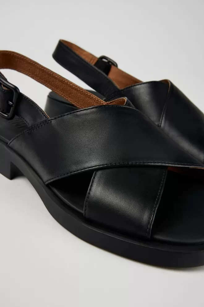 Sandalias<Camper Sandalia Con Tira Cruzada De Piel Negra Para Mujer