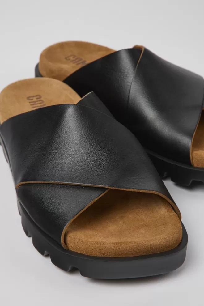 Sandalias<Camper Sandalia Con Tira Cruzada De Piel Negra Para Mujer