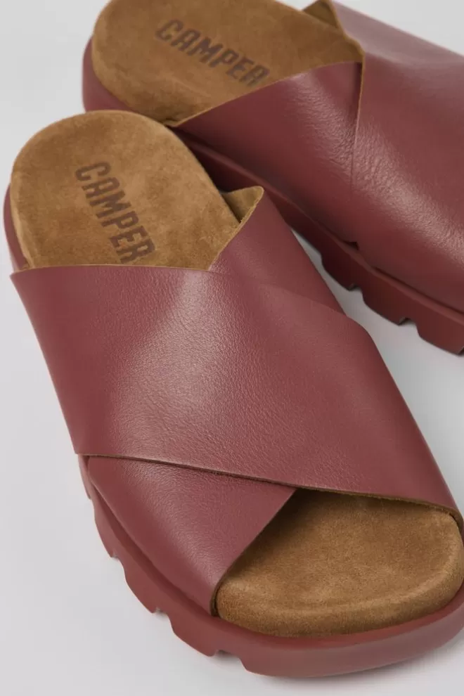 Sandalias<Camper Sandalia Con Tira Cruzada De Piel Roja Para Mujer