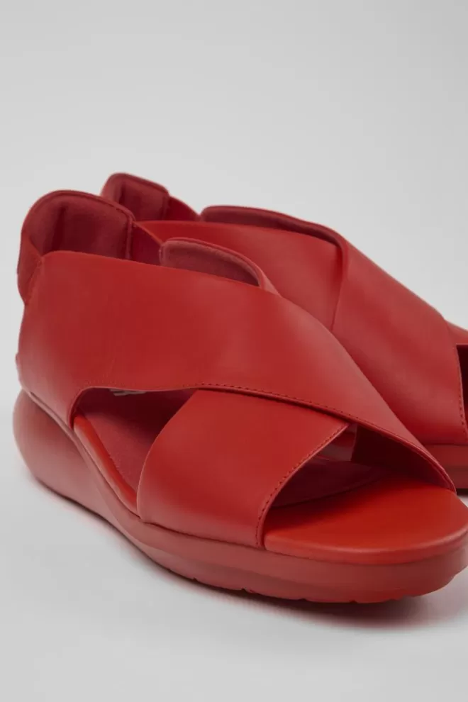 Sandalias<Camper Sandalia Con Tira Cruzada De Piel Roja Para Mujer