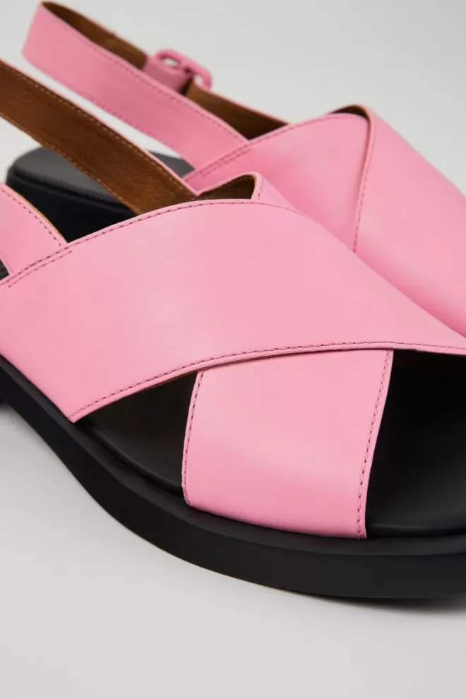 Sandalias<Camper Sandalia Con Tira Cruzada De Piel Rosa Para Mujer