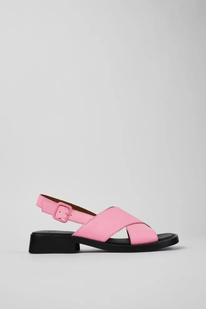 Sandalias<Camper Sandalia Con Tira Cruzada De Piel Rosa Para Mujer