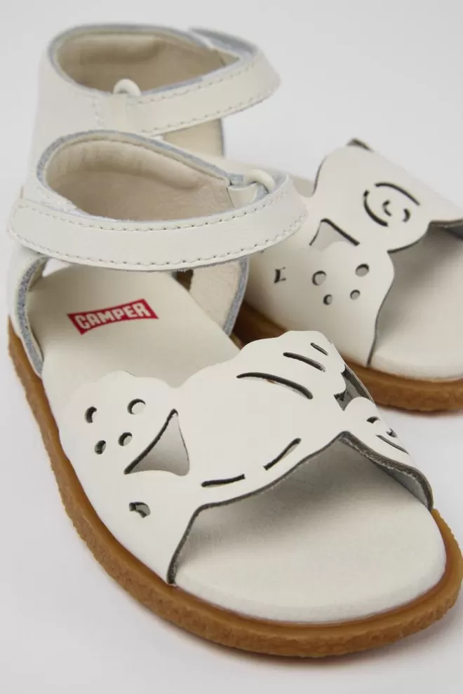 Sandalias<Camper Sandalia De Piel Blanca Con Dos Tiras