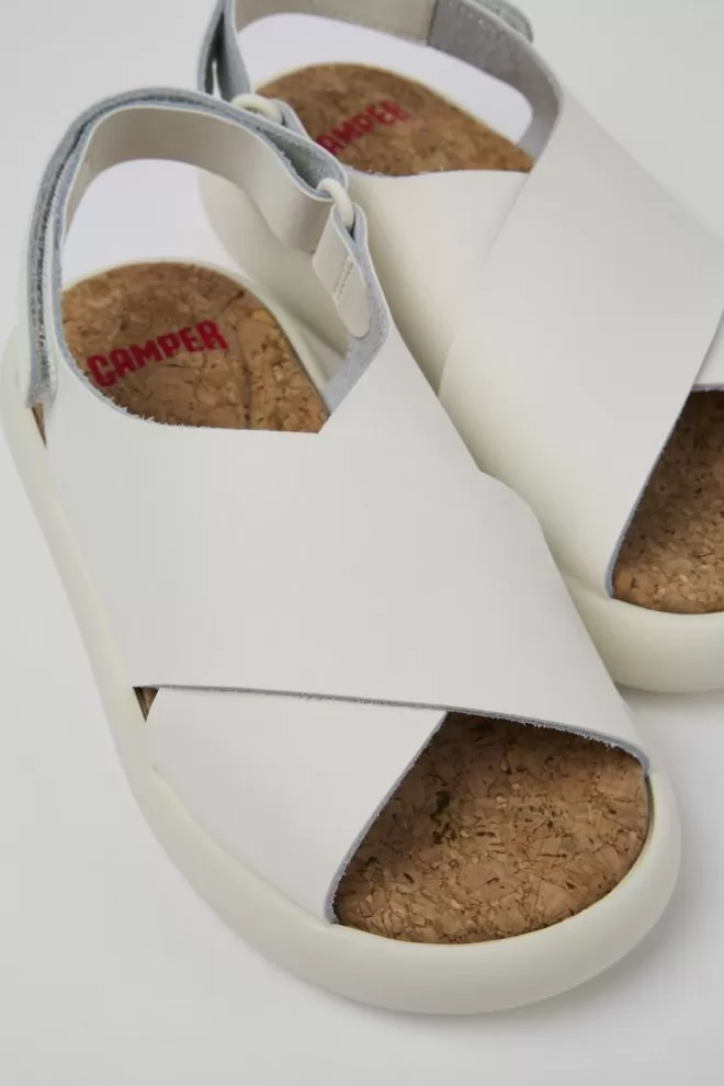 Sandalias<Camper Sandalia De Piel Blanca Con Tira En X