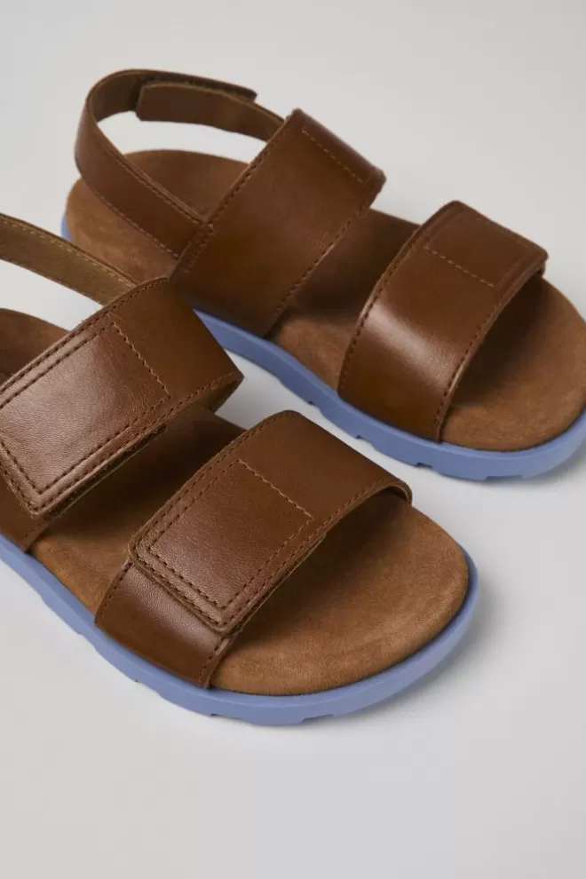 Sandalias<Camper Sandalia De Piel Marron Con Dos Tiras