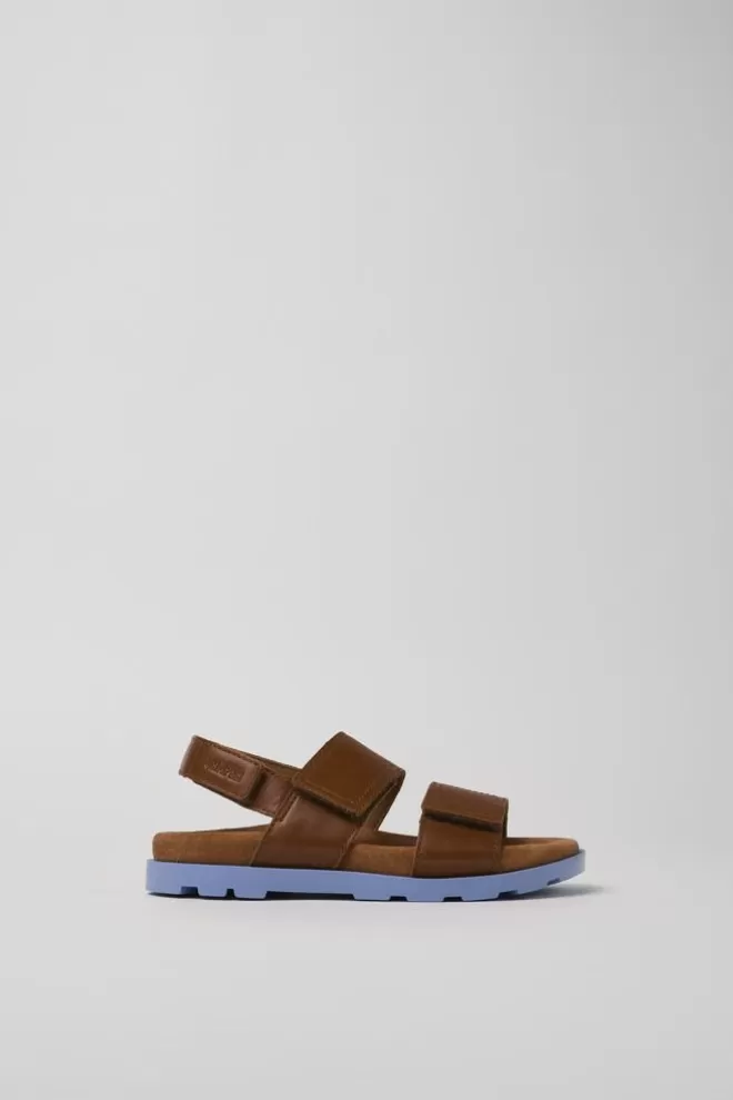 Sandalias<Camper Sandalia De Piel Marron Con Dos Tiras