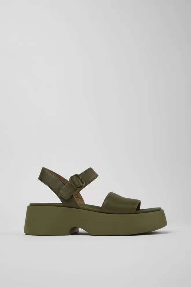 Sandalias<Camper Sandalia De Piel Verde Para Mujer