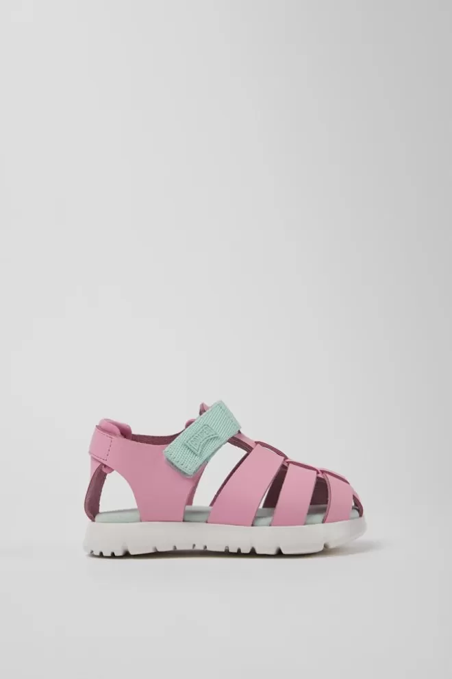 Sandalias<Camper Sandalia De Piel Y Tejido Rosa