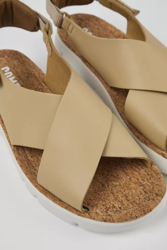 Sandalias<Camper Sandalia De Piel/Tejido Beige Para Mujer