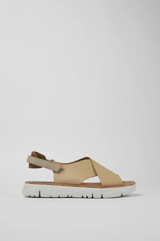 Sandalias<Camper Sandalia De Piel/Tejido Beige Para Mujer