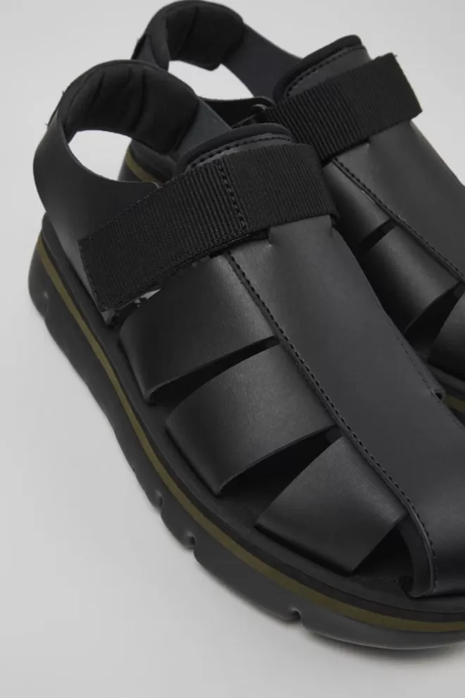 Sandalias<Camper Sandalia De Piel/Tejido Negra Para Hombre