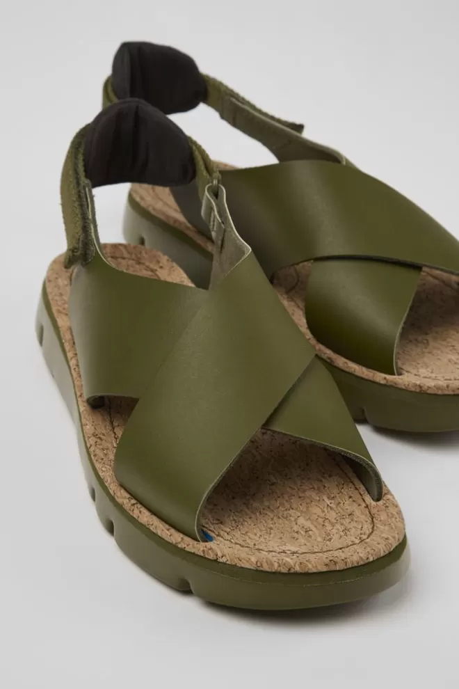 Sandalias<Camper Sandalia De Piel/Tejido Verde Para Mujer